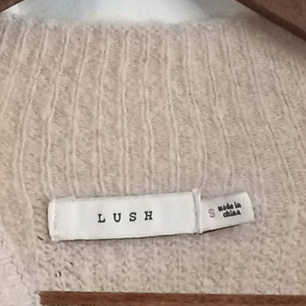 Lush Colorblock Crewneck Cream Rust Olive Green Small Scandi Neutral Preppy Soft - Picture 4 of 5